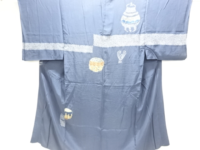 JAPANESE KIMONO / ANTIQUE MENS JUBAN / SILK / SHIBORI / TEA UTENSILS PATTERN